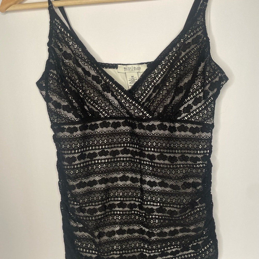 White House Black Market Black Lace Layered V-Neck Camisole